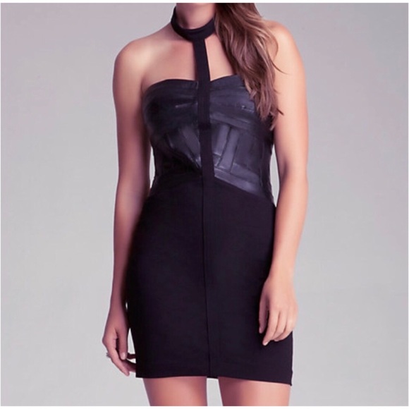 bebe Collar Neck Strap Leather Dress - Picture 2 of 3